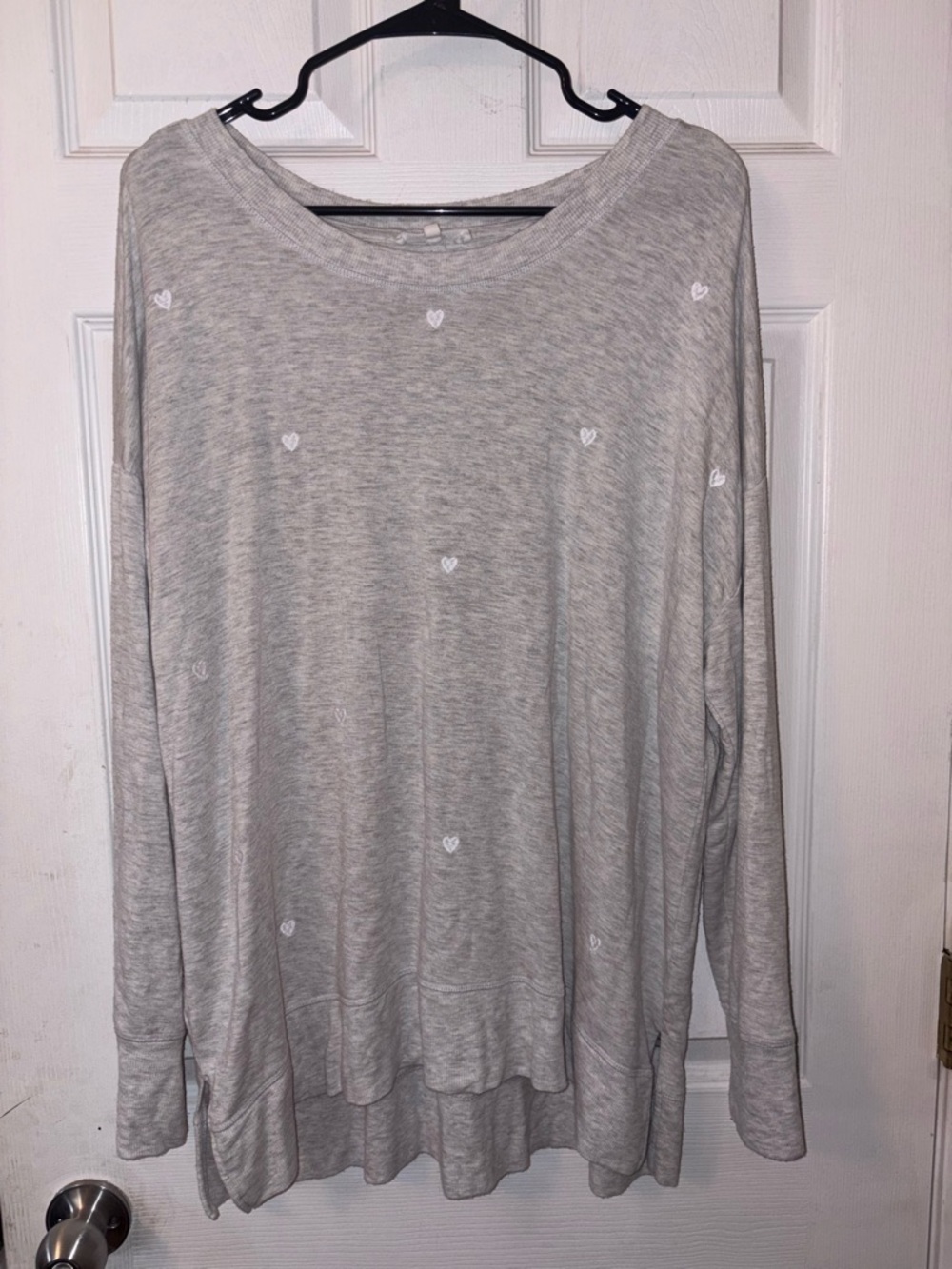 Workshop Republic Clothing Light Gray Heart Print Long Sleeve Top
